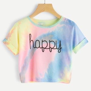 Cuffed Sleeve Crop Pastel Tie Dye Tee